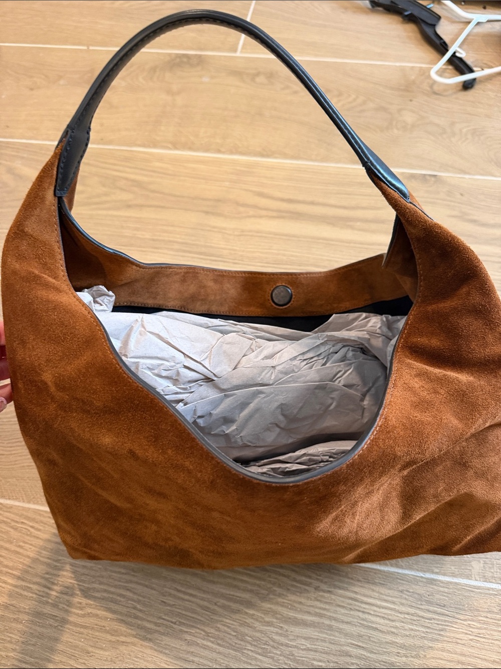 Madewell Chestnut Suede Shoulder Bag with Black Strap - Picture 7 of 8